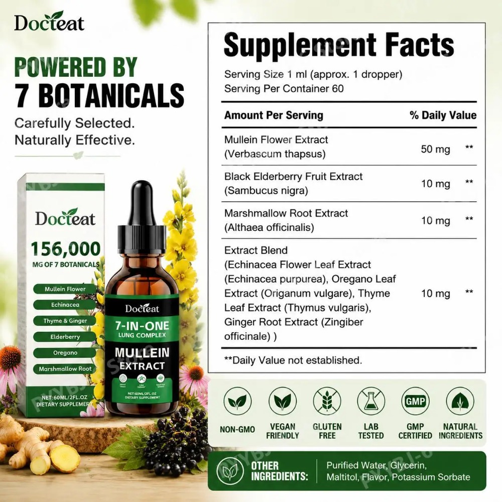 Docteat 7-in-1 Mullein Extract - огляд і ціна Herbal Wellness Drops